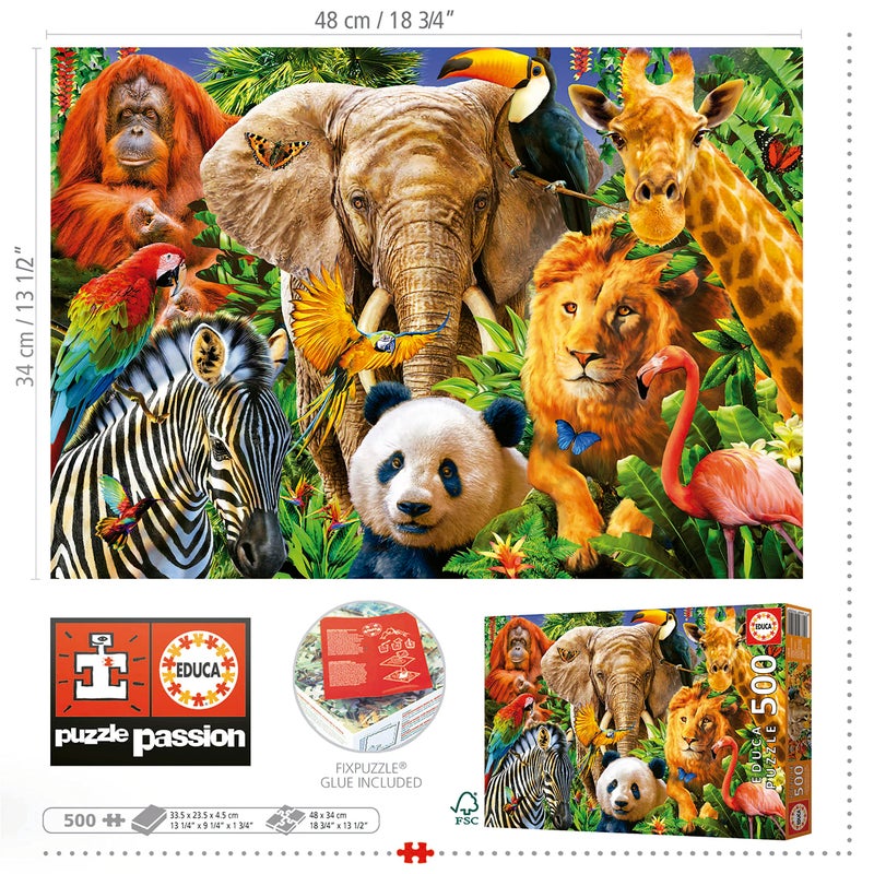 Educa - Wild Animal Collage - 500 Piece Jigsaw Puzzle - Puzzle Glue Included - Completed Image Measures 18.9"" x 13.4"" - Ages 14+ (19550) - Image 3